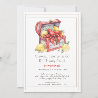 Crayfish & Lemon Treasure Chest Birthday Invitation