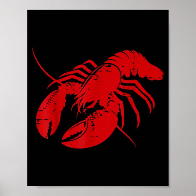 Crayfish Lobster Red Silhouette Crawfish Men Women Poster (Front)