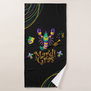 Crayfish/trumpet/mask/fleur de lis Mardi Gras Bath Towel