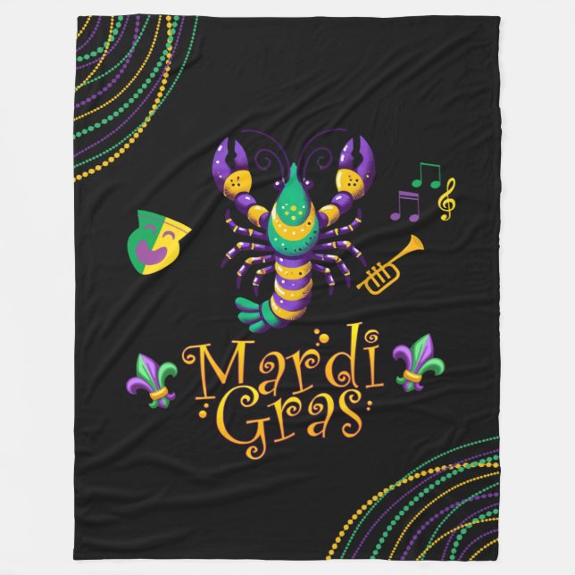 Crayfish/trumpet/mask/fleur de lis Mardi Gras  Fleece Blanket (Front)