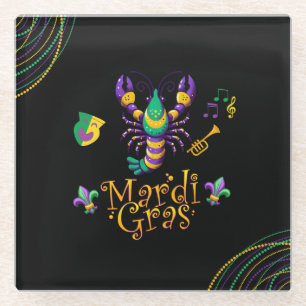 Crayfish/trumpet/mask/fleur de lis Mardi Gras  Glass Coaster