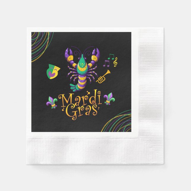 Crayfish/trumpet/mask/fleur de lis Mardi Gras  Napkin (Front)