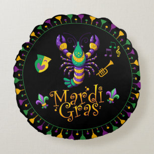 Crayfish/trumpet/mask/fleur de lis Mardi Gras Round Cushion