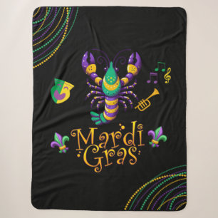 Crayfish/trumpet/mask/fleur de lis Mardi Gras Sherpa Blanket