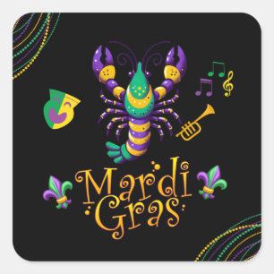 Crayfish/trumpet/mask/fleur de lis Mardi Gras  Square Sticker