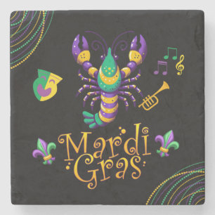 Crayfish/trumpet/mask/fleur de lis Mardi Gras  Stone Coaster