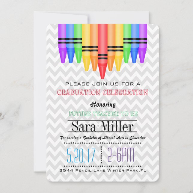 Crayola Rainbow Teacher Graduation Invitation (Front)