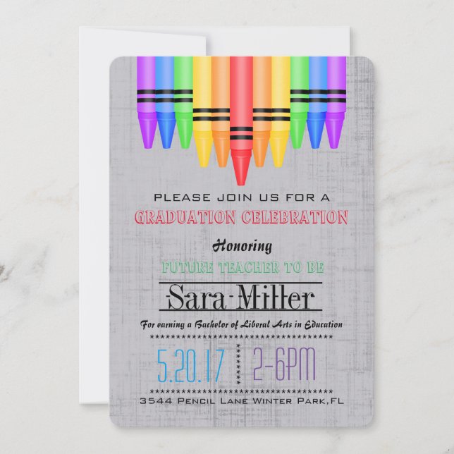 Crayola Rainbow Teacher Graduation Invitation (Front)