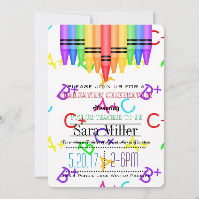 Crayola Rainbow Teacher Graduation Invitation (Front)