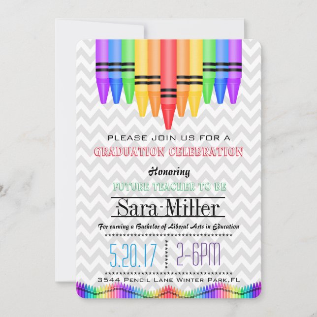 Crayola Rainbow Teacher Graduation Invitation (Front)
