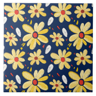 Crayon and Butterfly Flowers Ceramic Tile