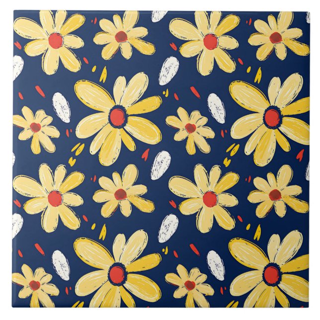 Crayon and Butterfly Flowers Ceramic Tile (Front)