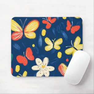 Crayon and Butterfly Flowers Mouse Pad