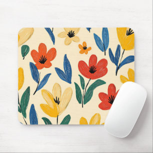 Crayon and Butterfly Flowers Mouse Pad