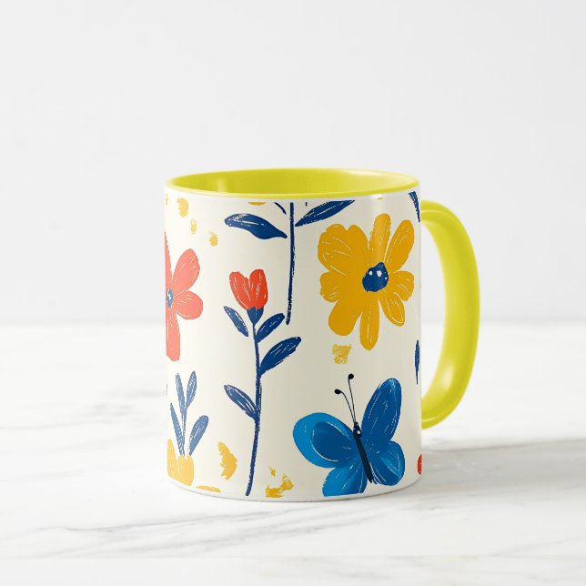 Crayon and Butterfly Flowers   Mug (Front Right)