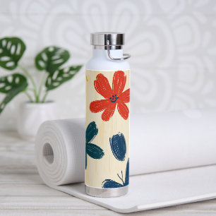Crayon and Butterfly Flowers Water Bottle