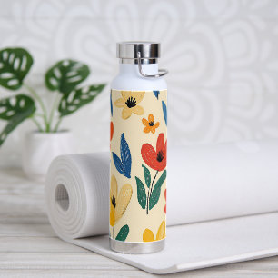 Crayon and Butterfly Flowers Water Bottle