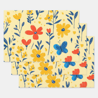 Crayon and Butterfly Flowers   Wrapping Paper Sheet
