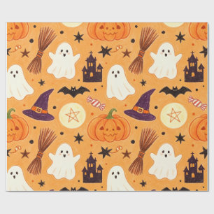 Crayon Children Drawing Whimsical Halloween Wrapping Paper