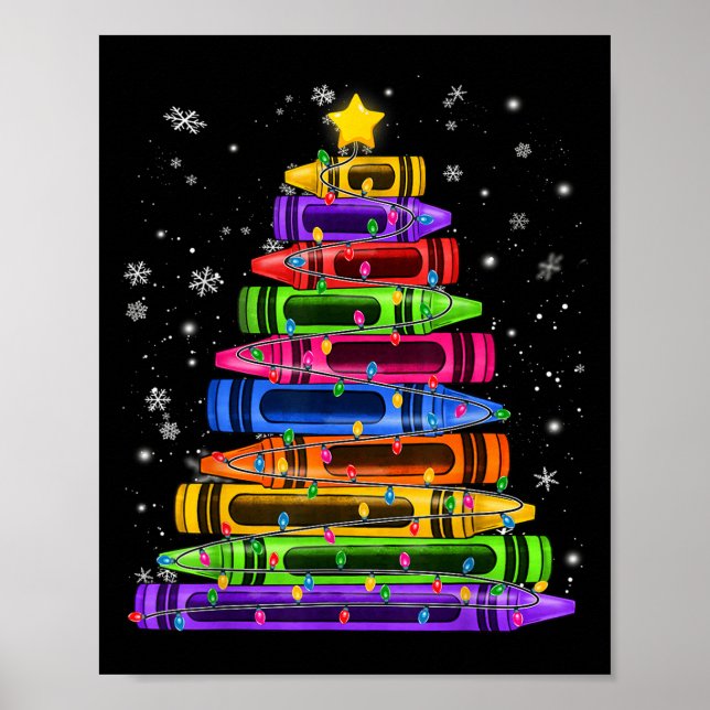 Crayon Christmas Tree Lights School Teacher Studen Poster (Front)