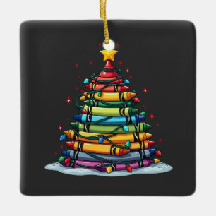 Crayon Christmas Tree Teacher Student Xmas Ceramic Ornament