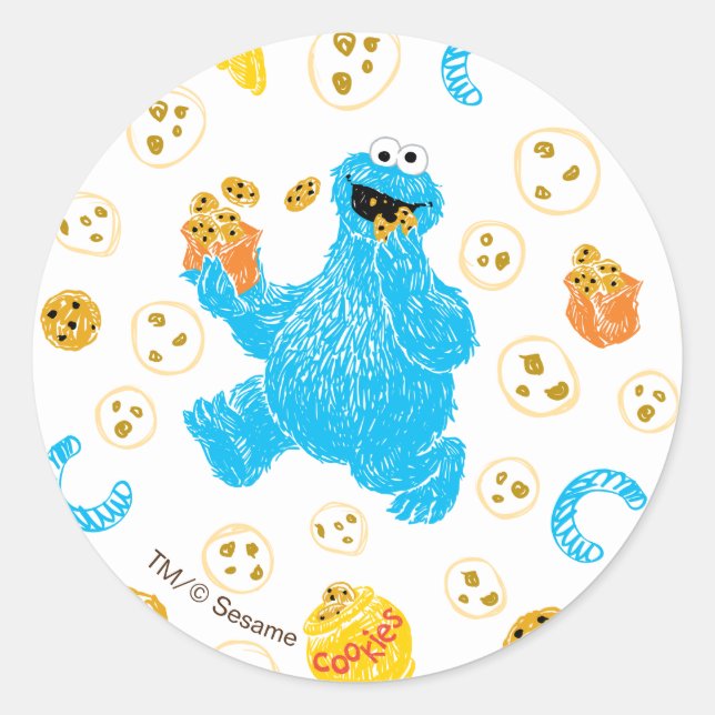 Crayon Cookie Monster Cookie Pattern Classic Round Sticker (Front)