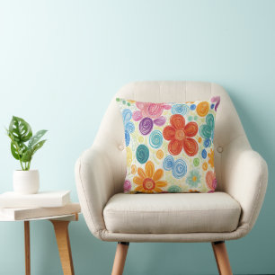 Crayon Doodle Daisy Design Cushion