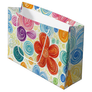 Crayon Doodle Daisy Design Large Gift Bag
