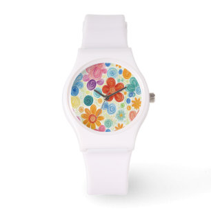 Crayon Doodle Daisy Design Watch