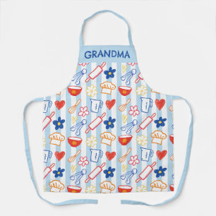 Crayon Kitchen Doodle Retro Cooking Pattern Apron