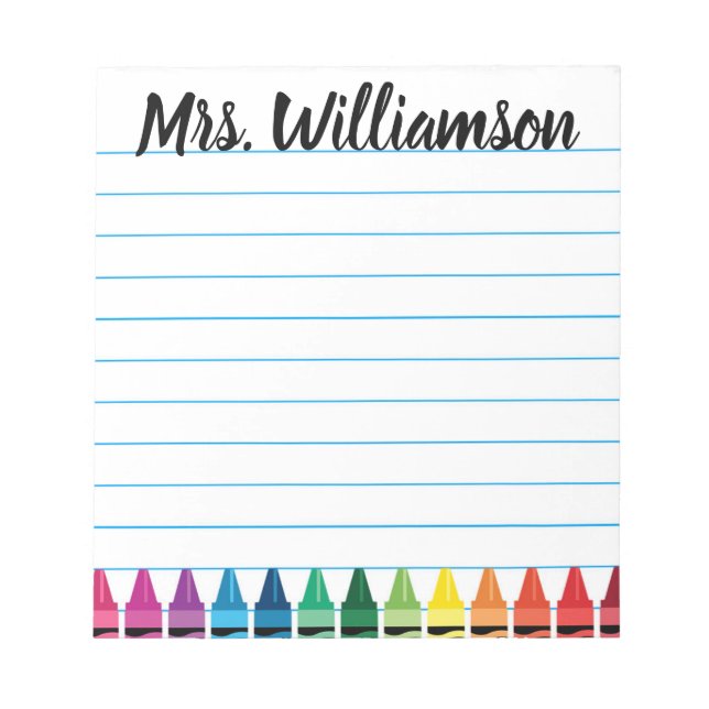 Crayon Notepad, Teacher Notepad, Personalised Name Notepad (Front)