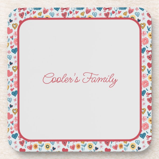 Crayon Pastel Heart & Flowers Coaster (Front)