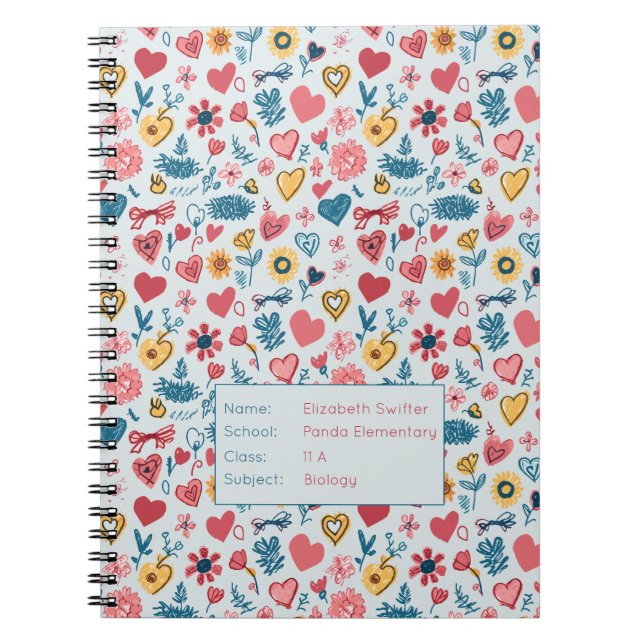 Crayon Pastel Heart & Flowers Notebook (Front)