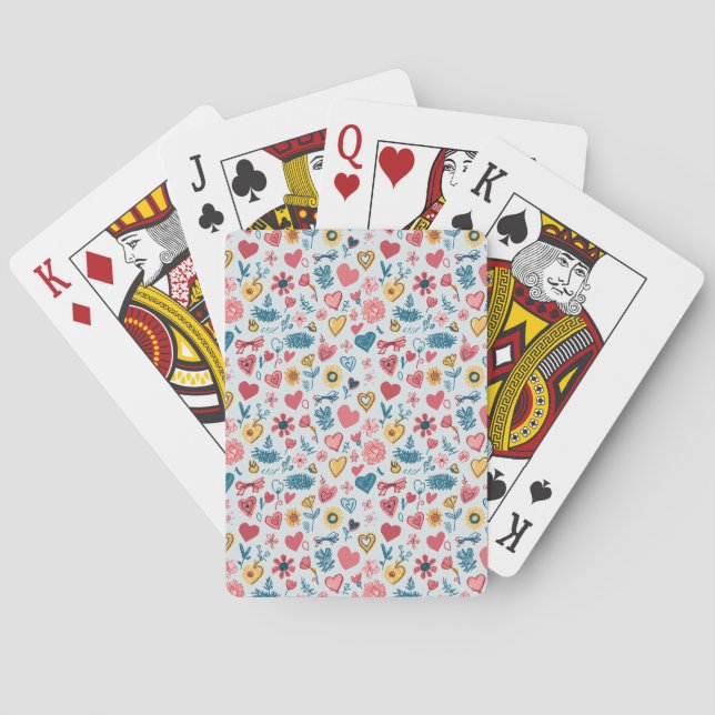 Crayon Pastel Heart & Flowers Playing Cards (Back)