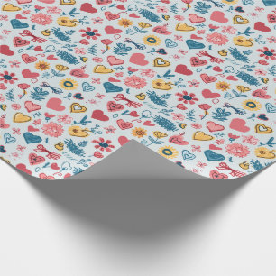 Crayon Pastel Heart & Flowers Wrapping Paper