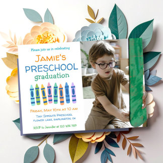 Crayon Photo Preschool Graduation Invitation