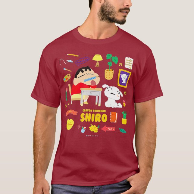 Crayon Shin-chan happyshiro Shin-chan study T-Shirt (Front)