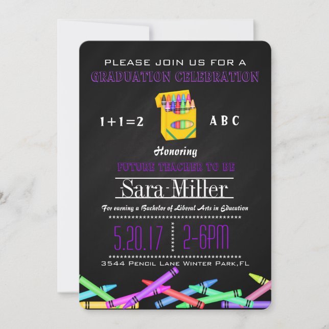 Crayon Teacher Graduation Invitation (Front)