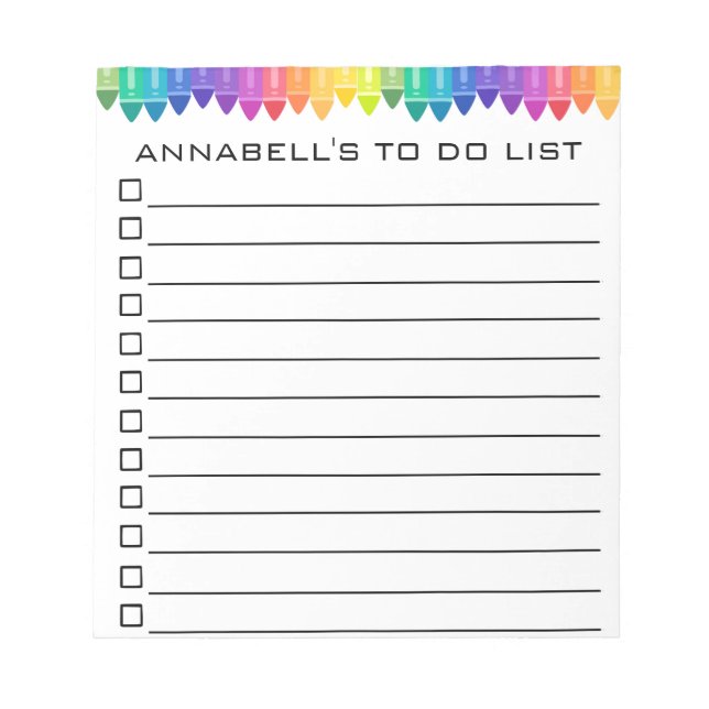 Crayon To Do List Personalise Notepad (Front)