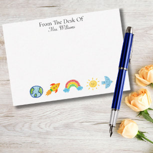 Crayon World Globe Rocket Rainbow Sun Teacher Card