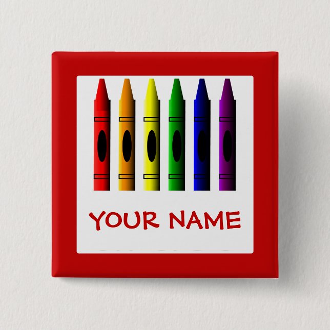 Crayons Cute Red Name Crayon Button Template (Front)