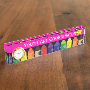 Crayons Desk Name Plate With Clock