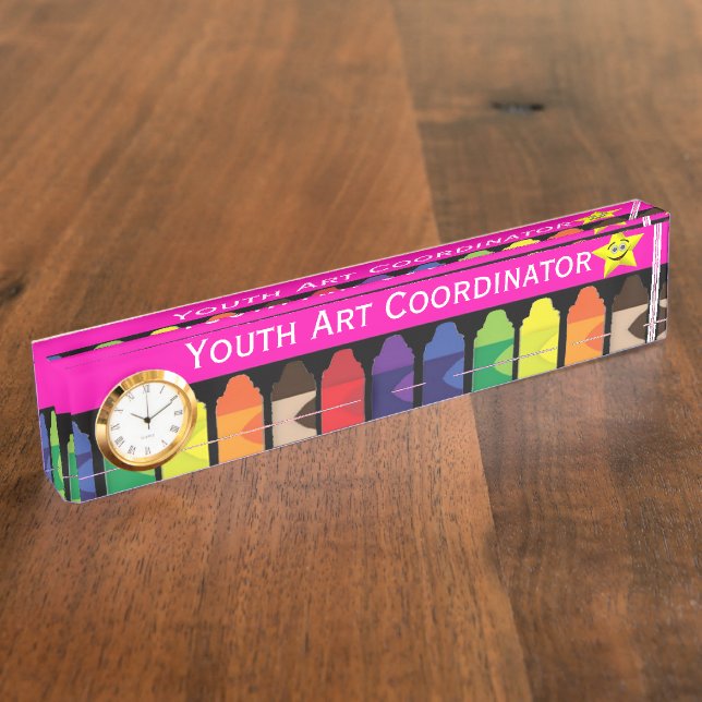 Crayons Desk Name Plate With Clock (Side)