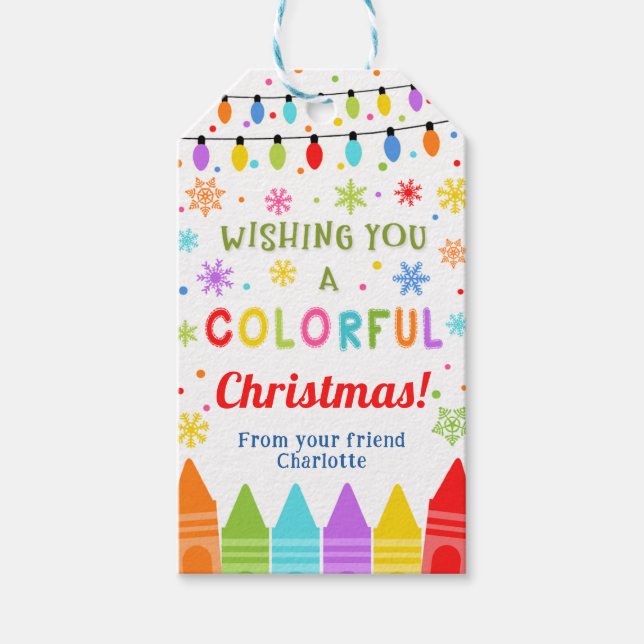 Crayons gift tag, Christmas favour tag (Front)