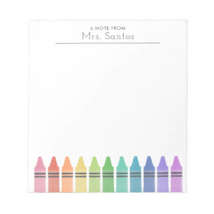 Crayons Personalised Elementary School Teacher Notepad