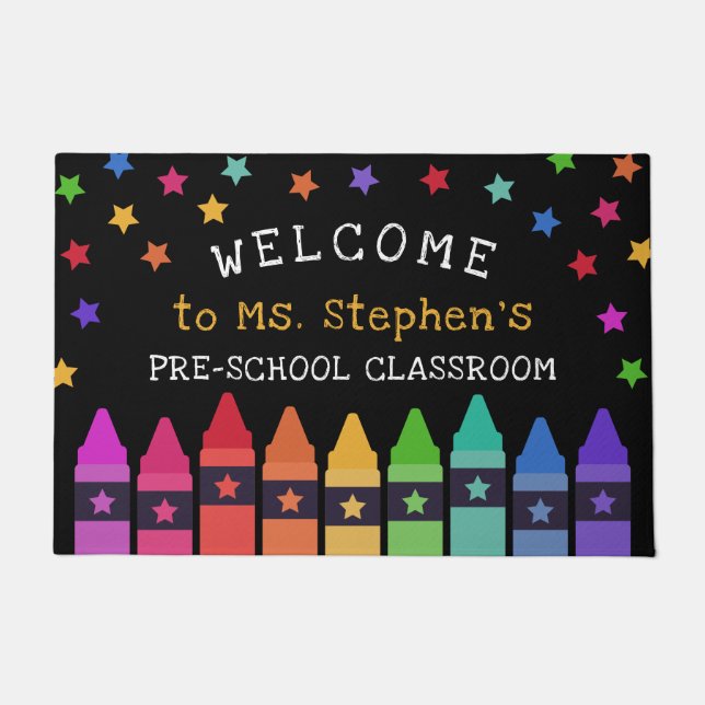 Crayons Stars Colourful Welcome Teacher's Classroo Doormat (Front)