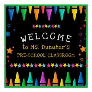Crayons Stars Colourful Welcome Teacher's Classroo Poster