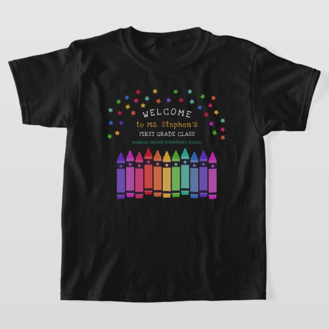 Crayons Stars Colourful Welcome Teacher's Classroo T-Shirt (Laydown)