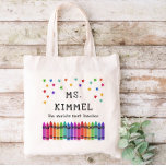 Crayons & Stars World's Best Teacher Appreciation Tote Bag<br><div class="desc">World's best teacher tote bag personalised with the teacher's name beneath colourful stars and above a row of crayons in a rainbow gradient. Kindergarten teacher tote bag with colourful crayons and stars.</div>
