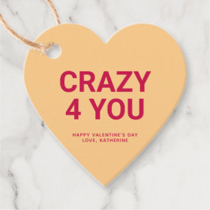 Crazy 4 you orange heart cute fun Valentine's Day Favour Tags